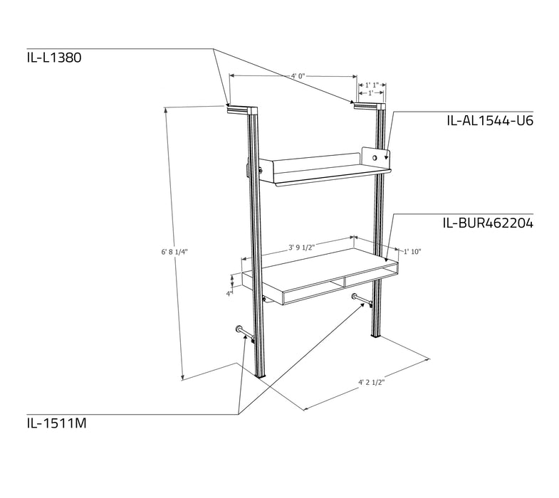 Desk with wall mount poles 48'' C/C (IL-BURMC1S2T-48)